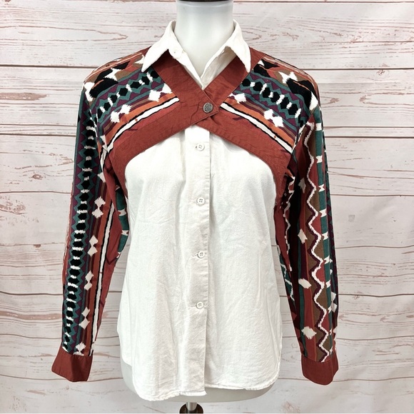 Vintage Y2K 90’s Roper Western Boho Terracotta Aztec Bolero Button Up Top - Picture 2 of 8